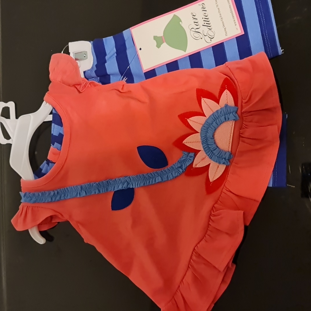 2 Piece Rare Editions Coral and Blue Outfit 3-6 months NWTs - Picture 2 of 7
